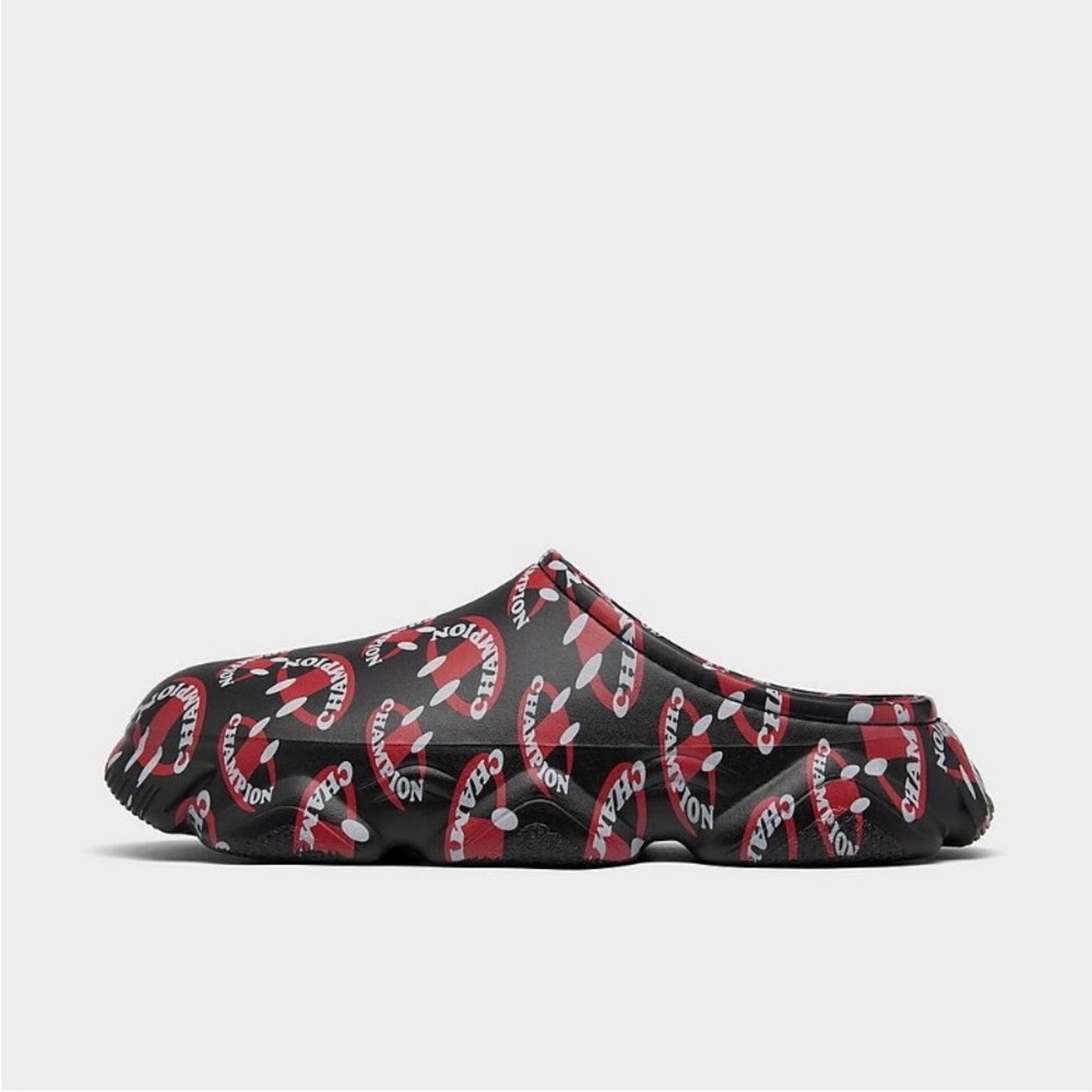 Champion Clog Shoes Mens 10 Super Meloso Smile Jersey Lined Closed Toe Black Red - Picture 2 of 6